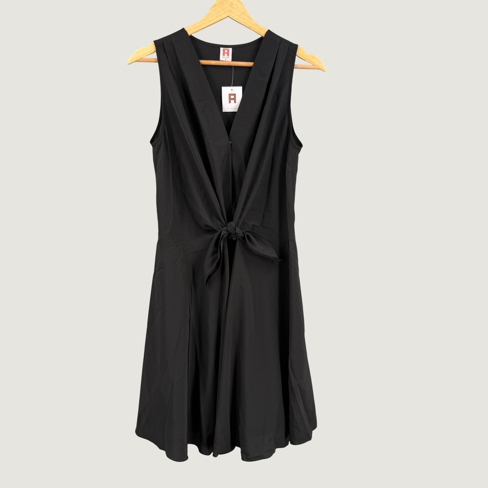 Amanda Uprichard Black Tie Front Mini Dress Size Small Silky Sleeveless New